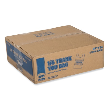 Amercareroyal Thank You Bags, 11.5 x 6.5 x 21, White with Red Print, 1000PK RPTYB6